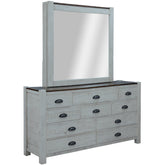 Erica Dresser Mirror Set 10 Chest of Drawers Acacia Timber Cabinet Brown White